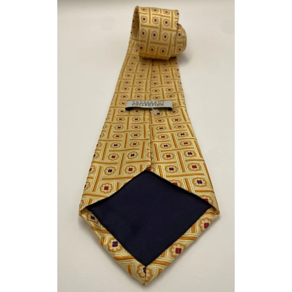 Trussardi‎ Men's 100% Silk Italy Patterned Necktie Gold